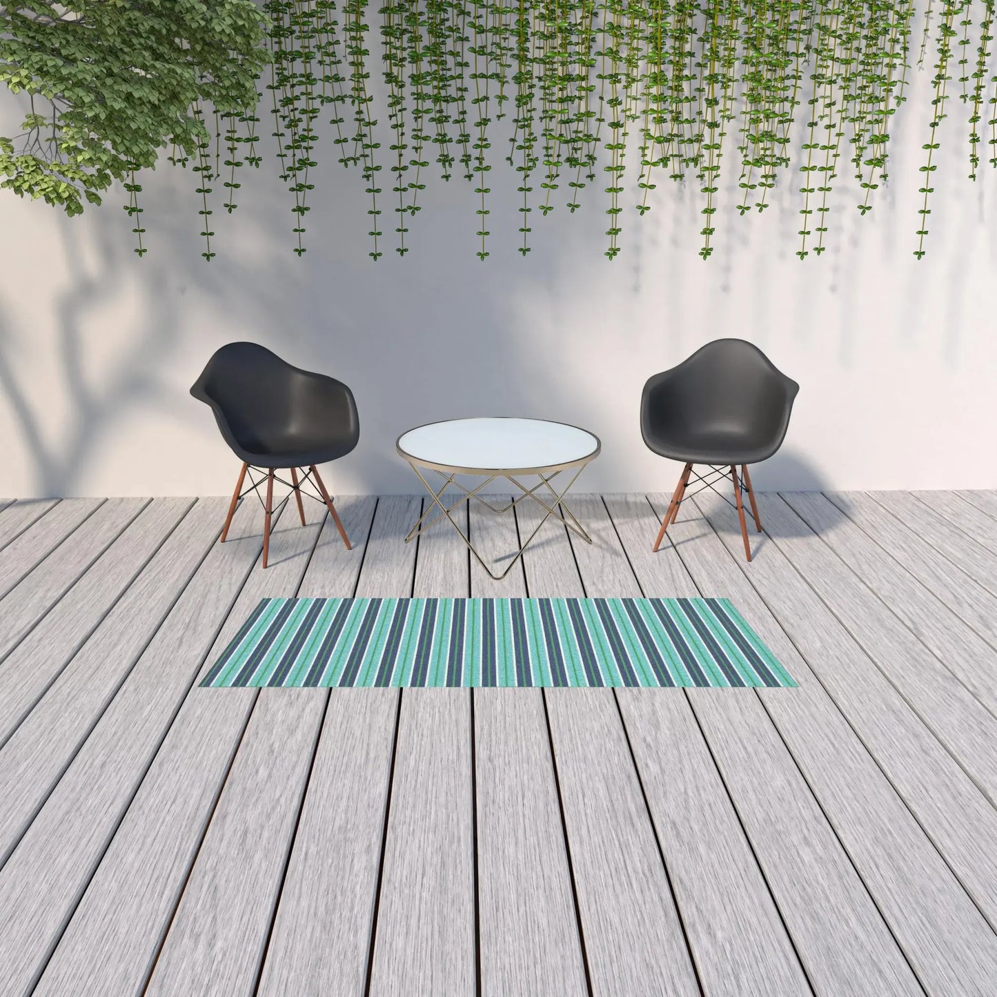 2' X 8' Blue and Green Geometric Stain Resistant Indoor Outdoor Area Rug - Homeroots - Flyclothing LLC