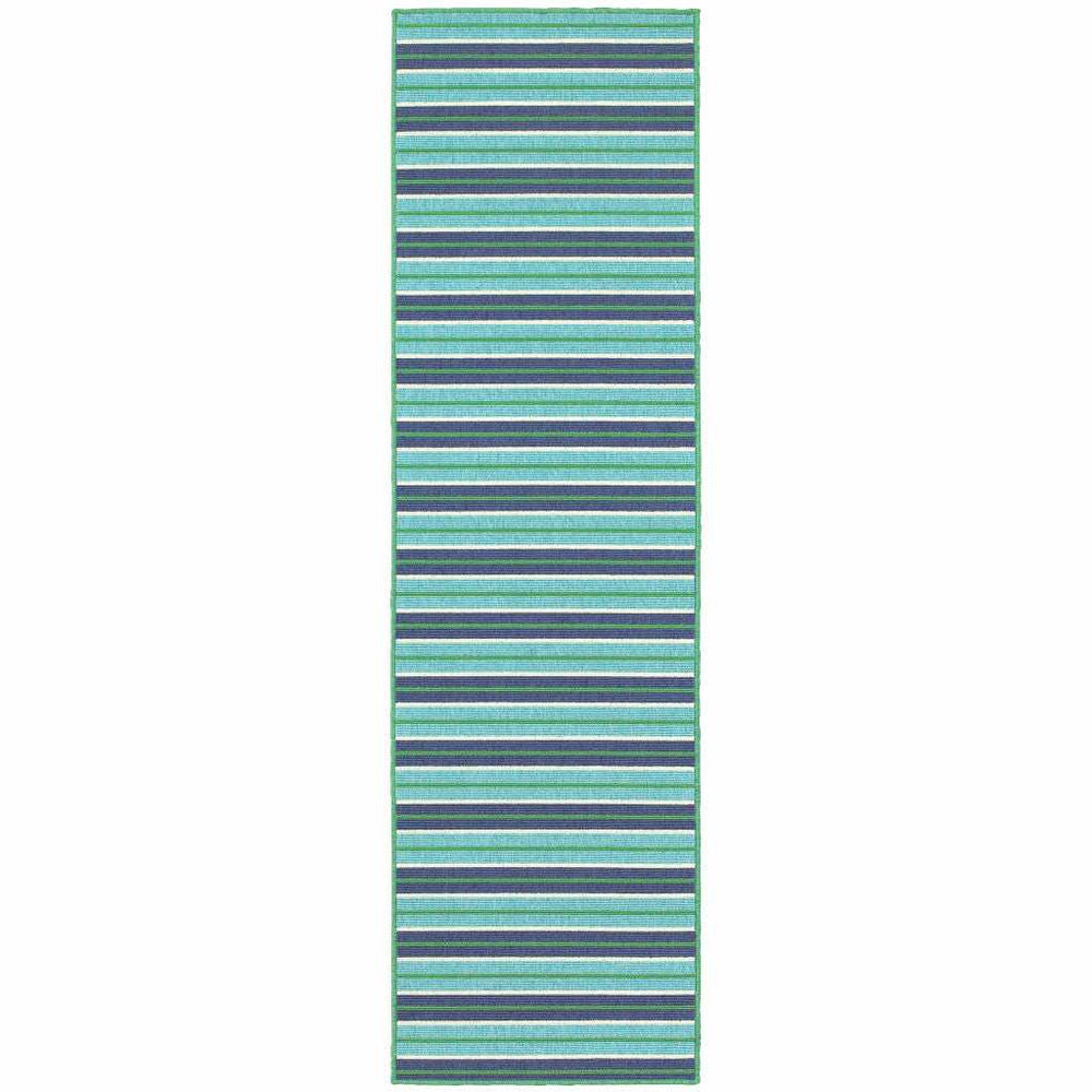 2' X 8' Blue and Green Geometric Stain Resistant Indoor Outdoor Area Rug - Homeroots - Flyclothing LLC