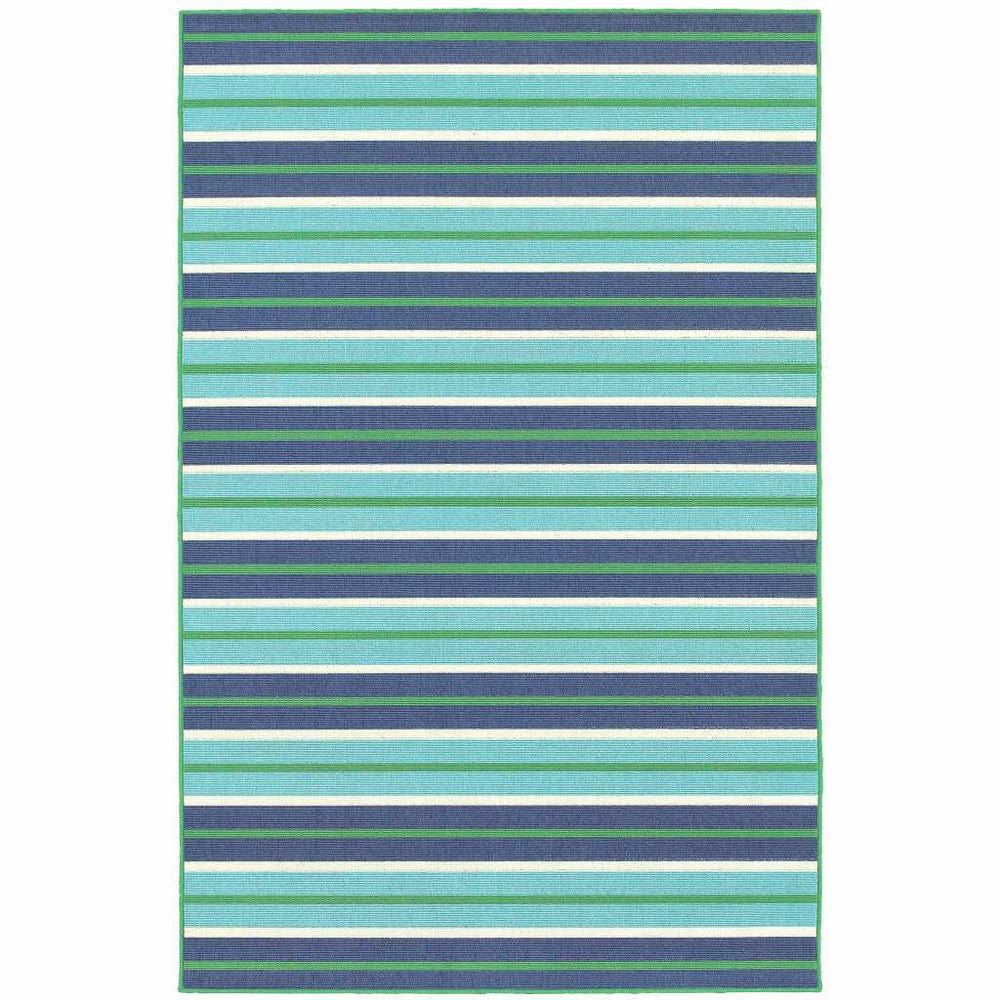 5' X 8' Blue and Green Geometric Stain Resistant Indoor Outdoor Area Rug - Homeroots - Flyclothing LLC