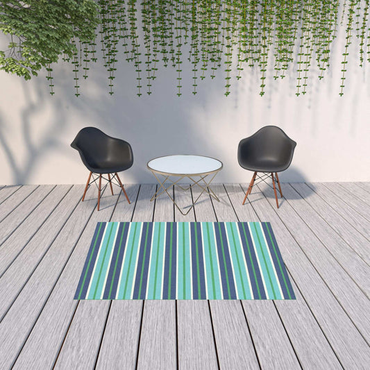 5' X 8' Blue and Green Geometric Stain Resistant Indoor Outdoor Area Rug - Homeroots - Flyclothing LLC