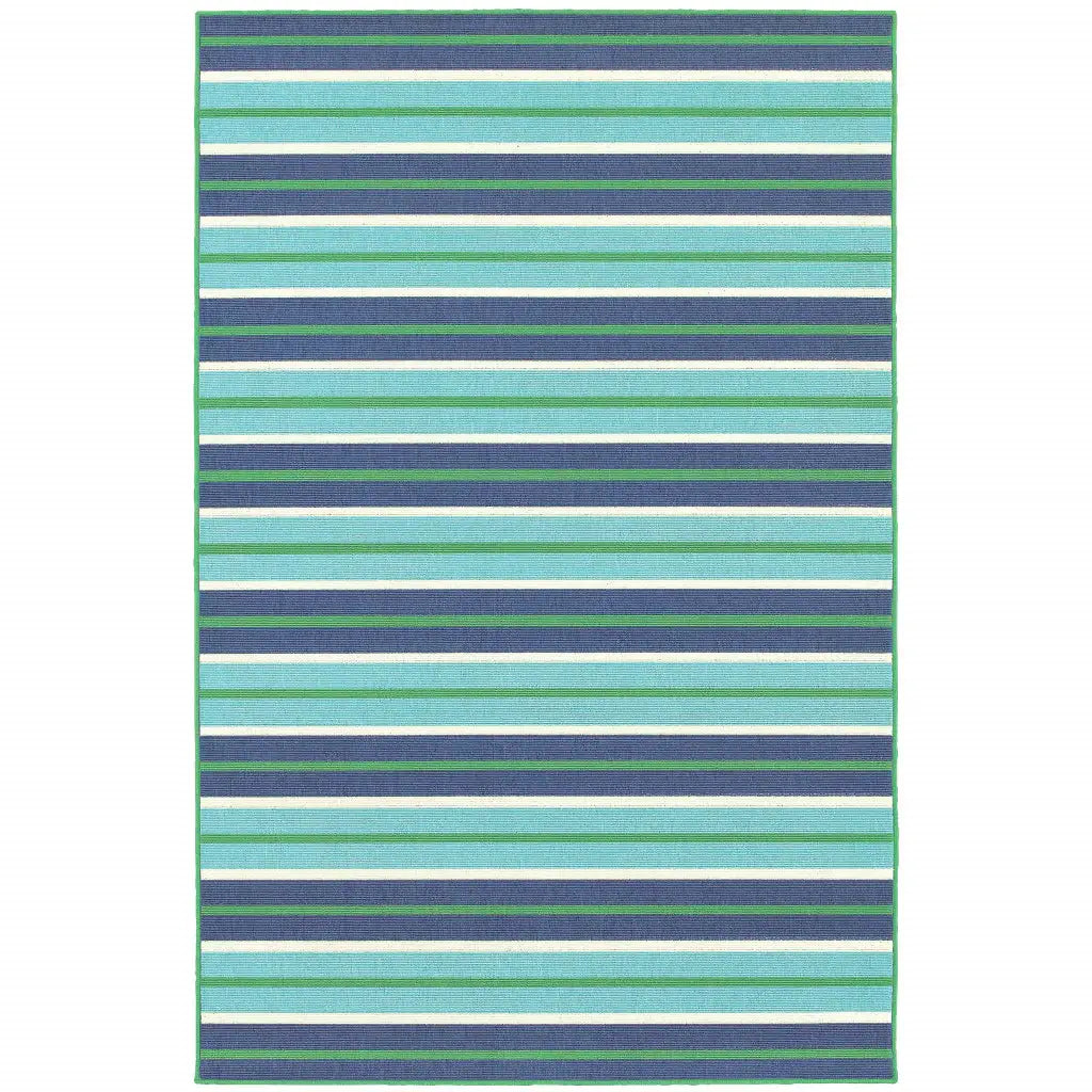 7' X 10' Blue and Green Geometric Stain Resistant Indoor Outdoor Area Rug - Homeroots - Flyclothing LLC