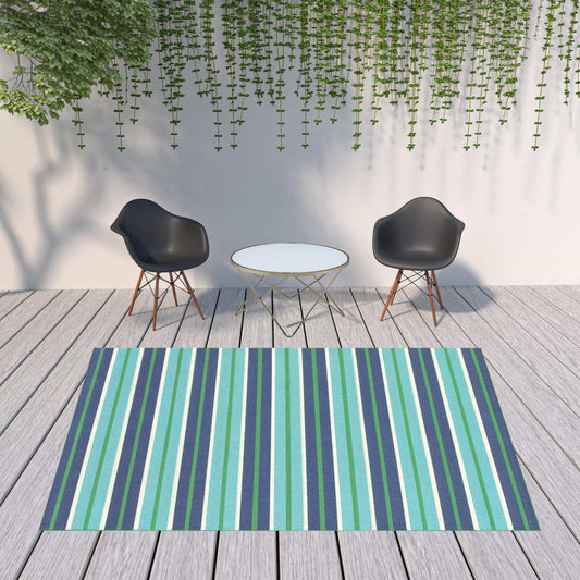 8' X 11' Blue and Green Geometric Stain Resistant Indoor Outdoor Area Rug - Homeroots - Flyclothing LLC