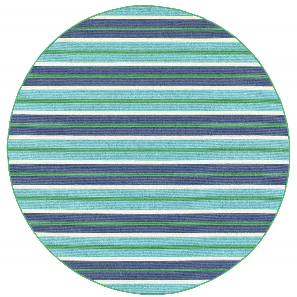 8' X 8' Blue and Green Round Geometric Stain Resistant Indoor Outdoor Area Rug - Homeroots - Flyclothing LLC