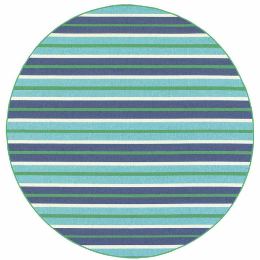 8' X 8' Blue and Green Round Geometric Stain Resistant Indoor Outdoor Area Rug - Homeroots - Flyclothing LLC