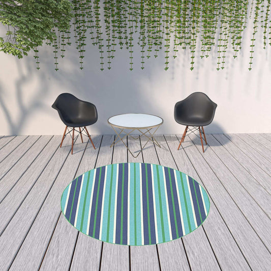 8' X 8' Blue and Green Round Geometric Stain Resistant Indoor Outdoor Area Rug - Homeroots - Flyclothing LLC
