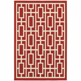 2' X 3' Red and Ivory Geometric Stain Resistant Indoor Outdoor Area Rug - Homeroots - Flyclothing LLC