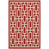 2' X 3' Red and Ivory Geometric Stain Resistant Indoor Outdoor Area Rug