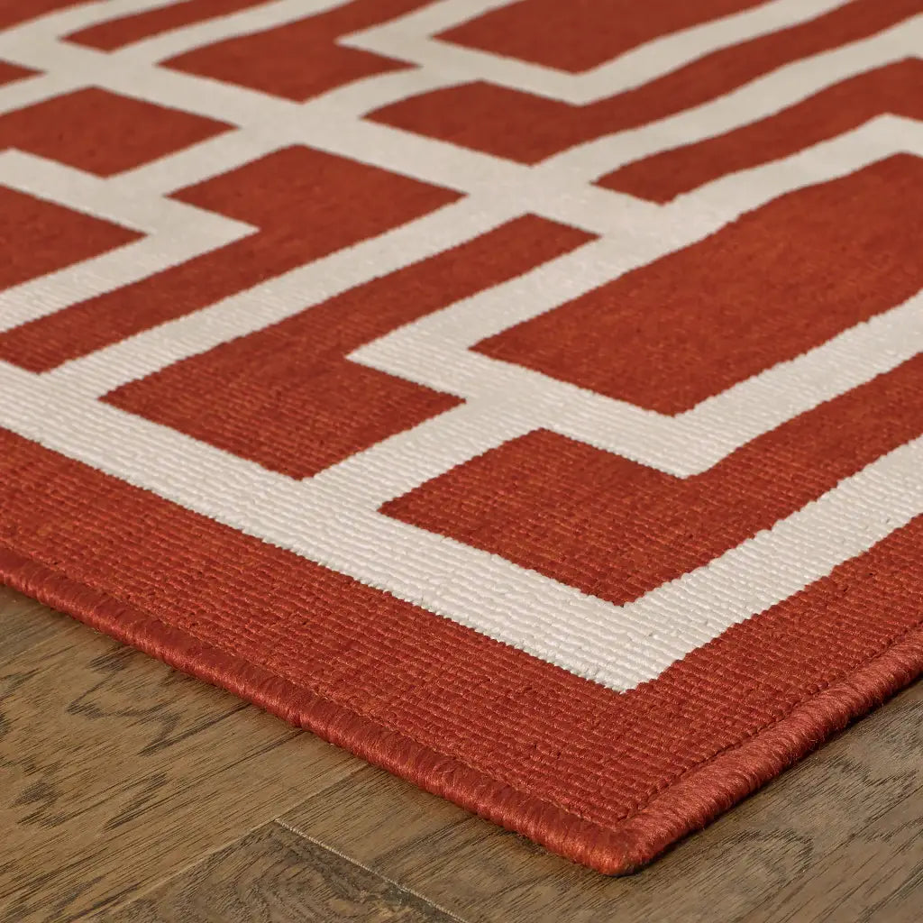 2' X 3' Red and Ivory Geometric Stain Resistant Indoor Outdoor Area Rug - Homeroots - Flyclothing LLC
