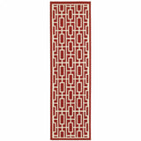 2' X 8' Red and Ivory Geometric Stain Resistant Indoor Outdoor Area Rug - Homeroots - Flyclothing LLC