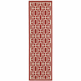 2' X 8' Red and Ivory Geometric Stain Resistant Indoor Outdoor Area Rug - Homeroots