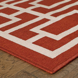2' X 8' Red and Ivory Geometric Stain Resistant Indoor Outdoor Area Rug - Homeroots
