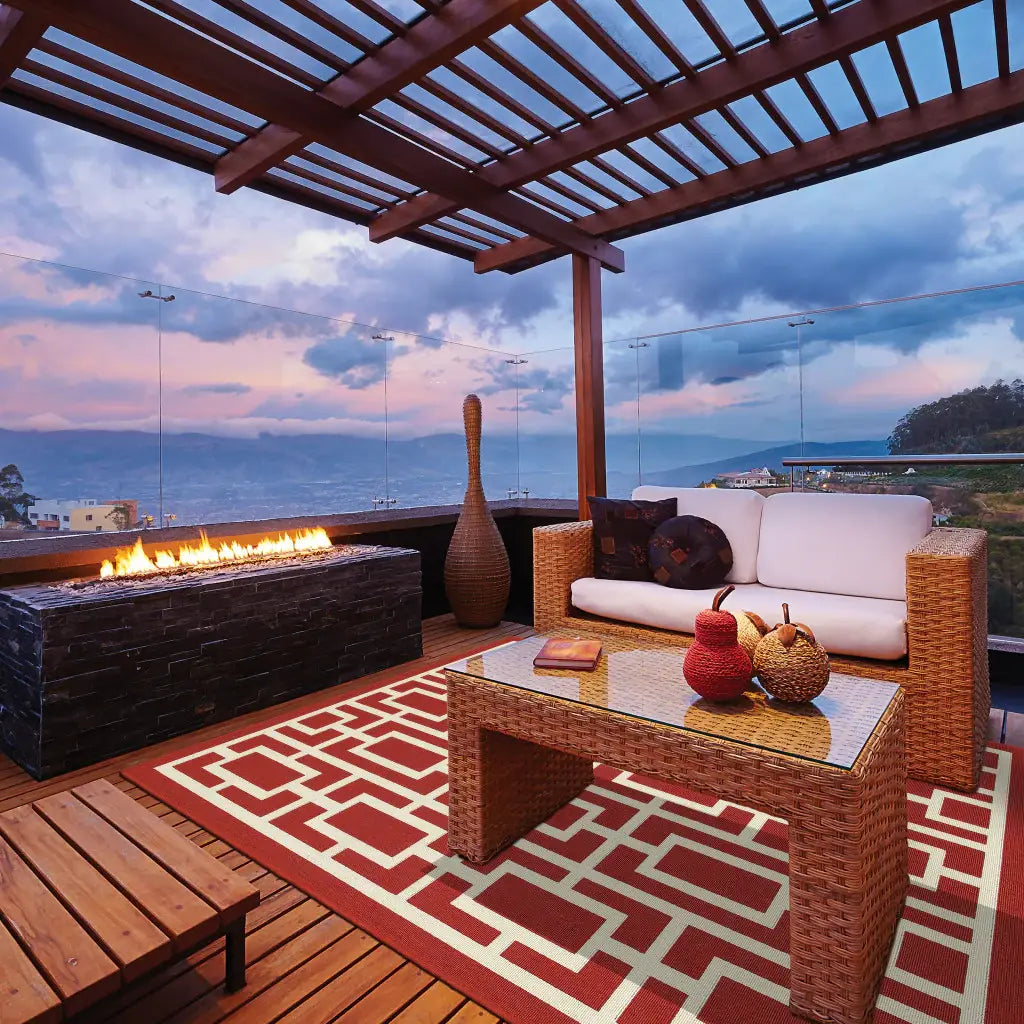 4' X 6' Red and Ivory Geometric Stain Resistant Indoor Outdoor Area Rug - Homeroots - Flyclothing LLC