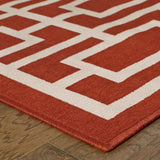 9' X 13' Red and Ivory Geometric Stain Resistant Indoor Outdoor Area Rug - Homeroots - Flyclothing LLC