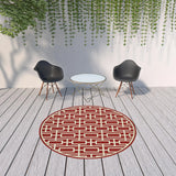 8' X 8' Red and Ivory Round Geometric Stain Resistant Indoor Outdoor Area Rug - Homeroots - Flyclothing LLC