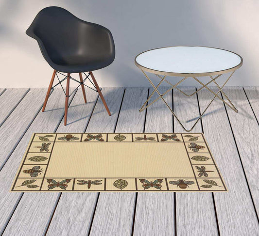 2' X 4' Brown and Ivory Abstract Stain Resistant Indoor Outdoor Area Rug - Homeroots - Flyclothing LLC