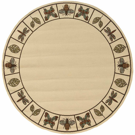 8' X 8' Brown and Ivory Round Abstract Stain Resistant Indoor Outdoor Area Rug - Homeroots - Flyclothing LLC