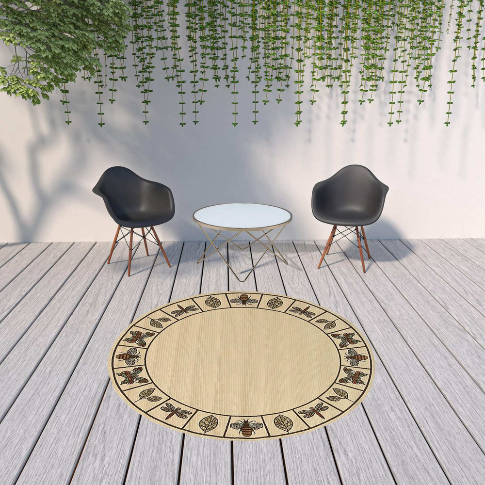 8' X 8' Brown and Ivory Round Abstract Stain Resistant Indoor Outdoor Area Rug - Homeroots - Flyclothing LLC
