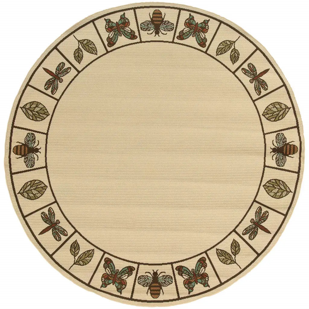 8' X 8' Brown and Ivory Round Abstract Stain Resistant Indoor Outdoor Area Rug - Homeroots - Flyclothing LLC
