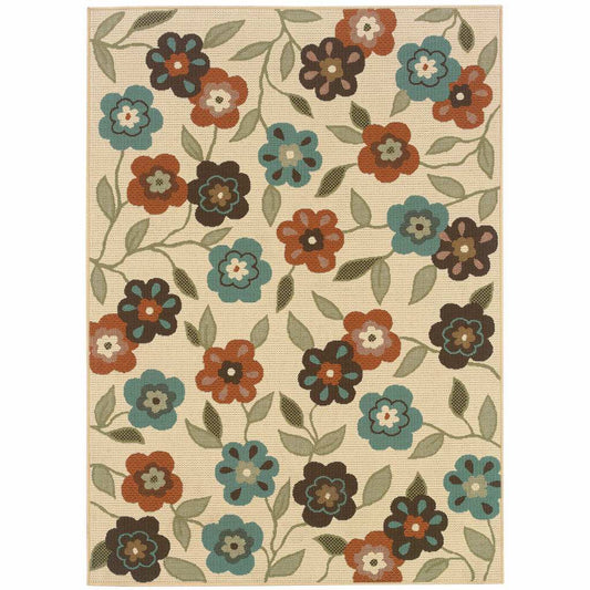 7' X 10' Brown and Ivory Floral Stain Resistant Indoor Outdoor Area Rug - Homeroots - Flyclothing LLC