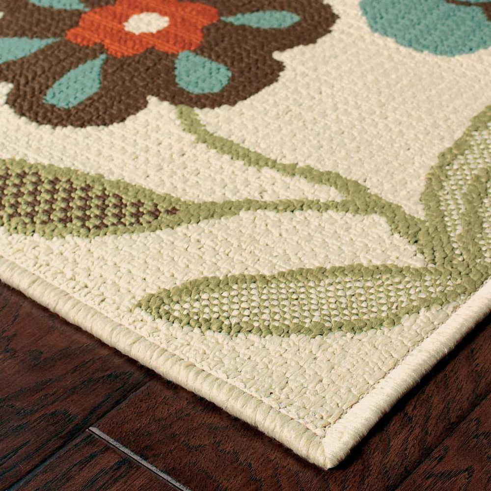 7' X 10' Brown and Ivory Floral Stain Resistant Indoor Outdoor Area Rug - Homeroots - Flyclothing LLC