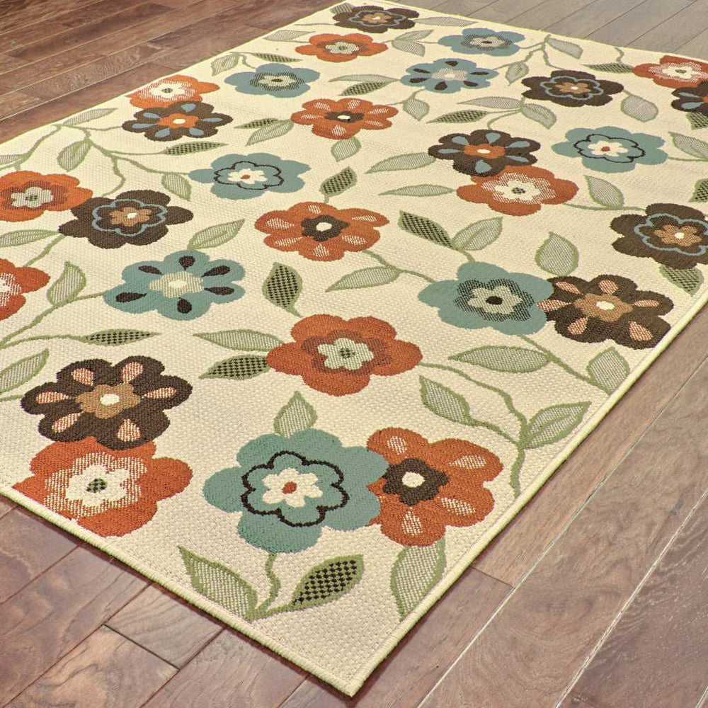 7' X 10' Brown and Ivory Floral Stain Resistant Indoor Outdoor Area Rug - Homeroots - Flyclothing LLC