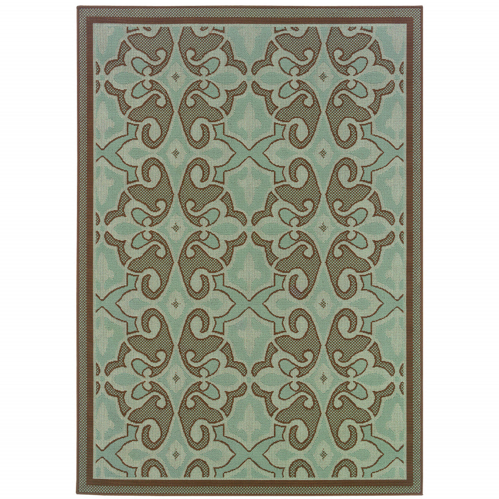 2' X 4' Blue Oriental Stain Resistant Indoor Outdoor Area Rug