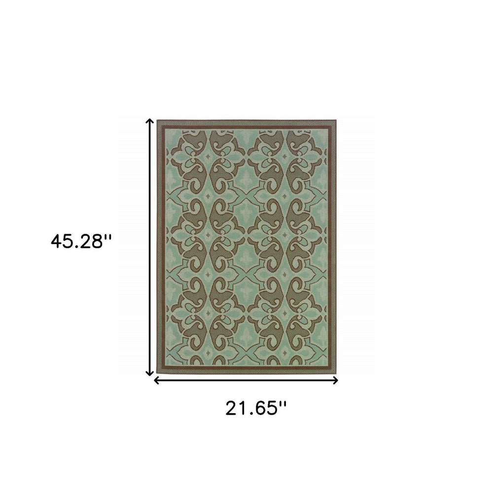 2' X 4' Blue Oriental Stain Resistant Indoor Outdoor Area Rug - Homeroots - Flyclothing LLC