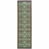 2' X 8' Blue Oriental Stain Resistant Indoor Outdoor Area Rug - Homeroots - Flyclothing LLC