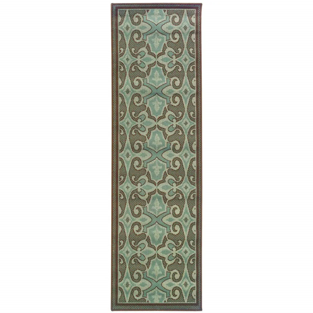 2' X 8' Blue Oriental Stain Resistant Indoor Outdoor Area Rug - Homeroots - Flyclothing LLC
