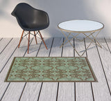 2' X 4' Blue Oriental Stain Resistant Indoor Outdoor Area Rug - Homeroots