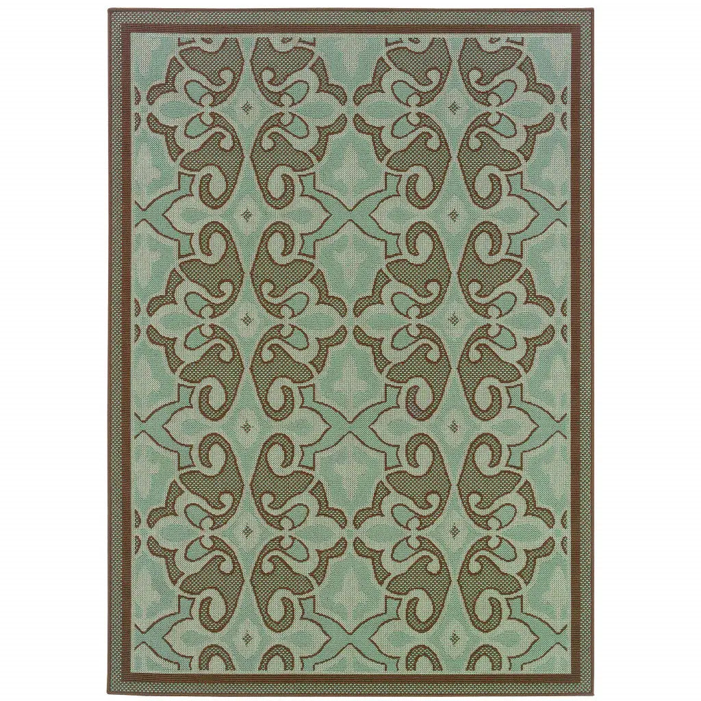 7' X 10' Blue Oriental Stain Resistant Indoor Outdoor Area Rug - Homeroots - Flyclothing LLC