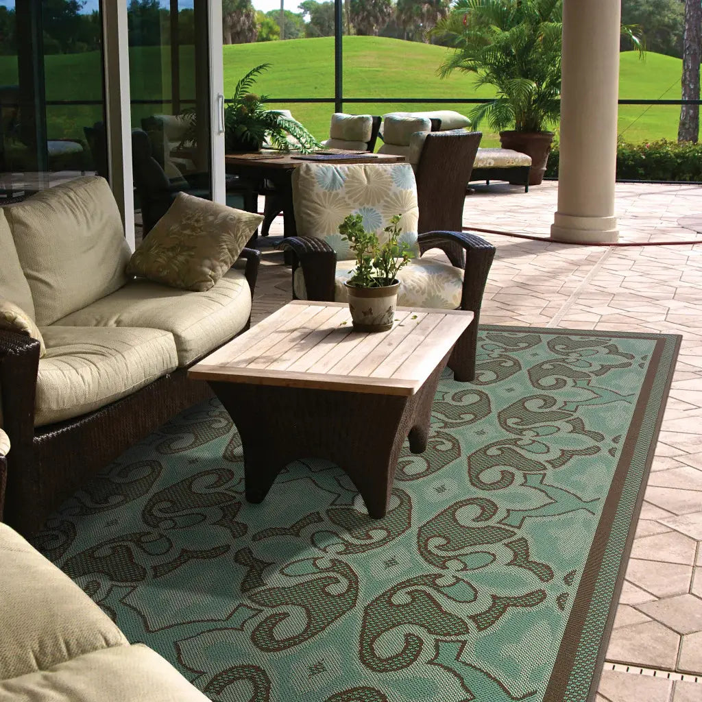 7' X 10' Blue Oriental Stain Resistant Indoor Outdoor Area Rug - Homeroots - Flyclothing LLC