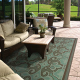 7' X 10' Blue Oriental Stain Resistant Indoor Outdoor Area Rug - Homeroots - Flyclothing LLC
