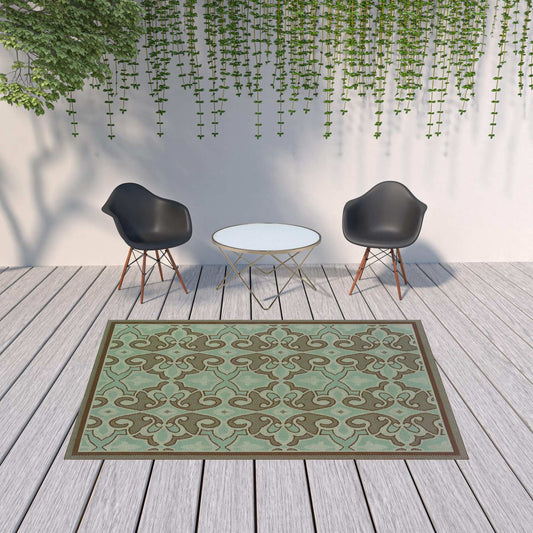 7' X 10' Blue Oriental Stain Resistant Indoor Outdoor Area Rug - Homeroots - Flyclothing LLC