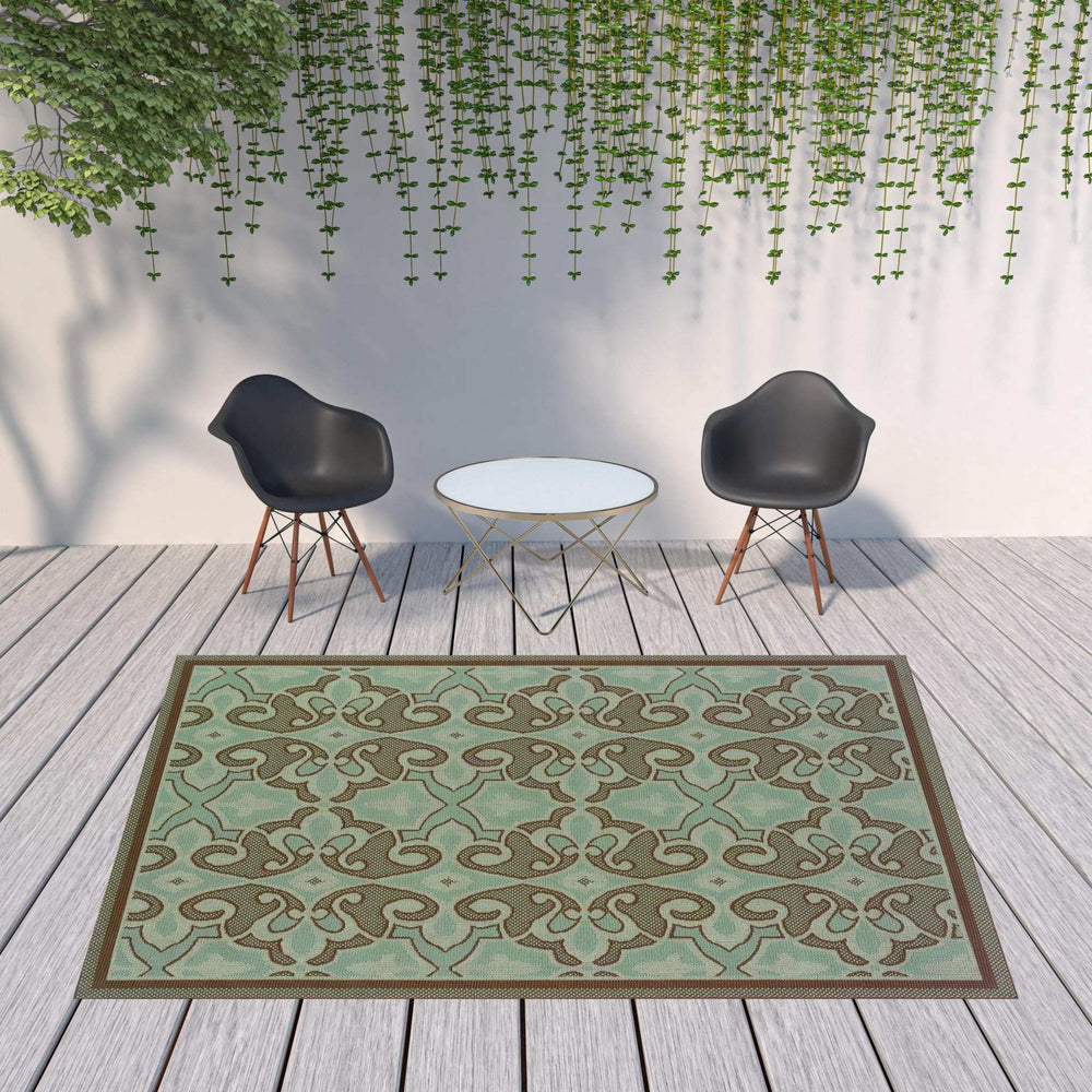 8' X 11' Blue Oriental Stain Resistant Indoor Outdoor Area Rug - Homeroots - Flyclothing LLC