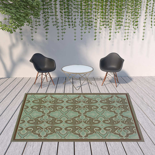8' X 11' Blue Oriental Stain Resistant Indoor Outdoor Area Rug - Homeroots - Flyclothing LLC