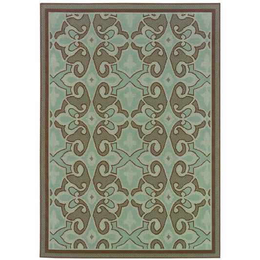 9' X 13' Blue Oriental Stain Resistant Indoor Outdoor Area Rug - Homeroots - Flyclothing LLC