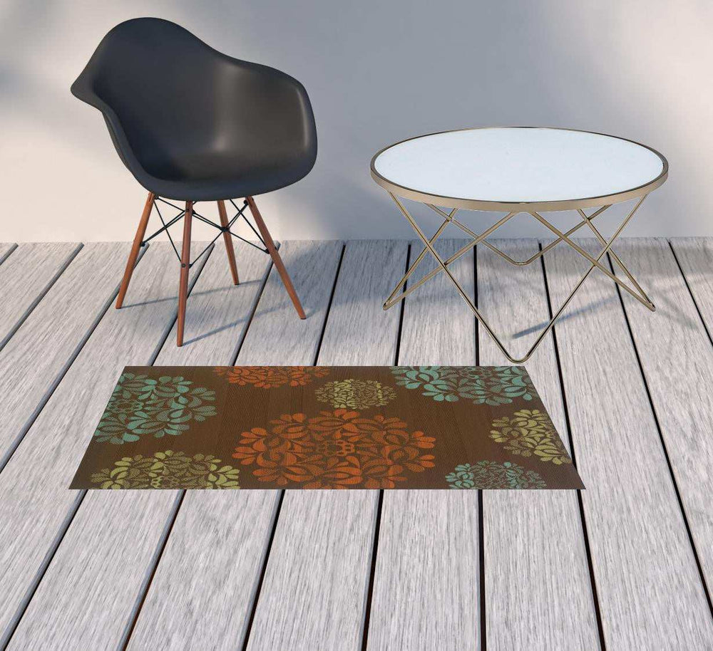 2' X 4' Brown Floral Stain Resistant Indoor Outdoor Area Rug - Homeroots - Flyclothing LLC