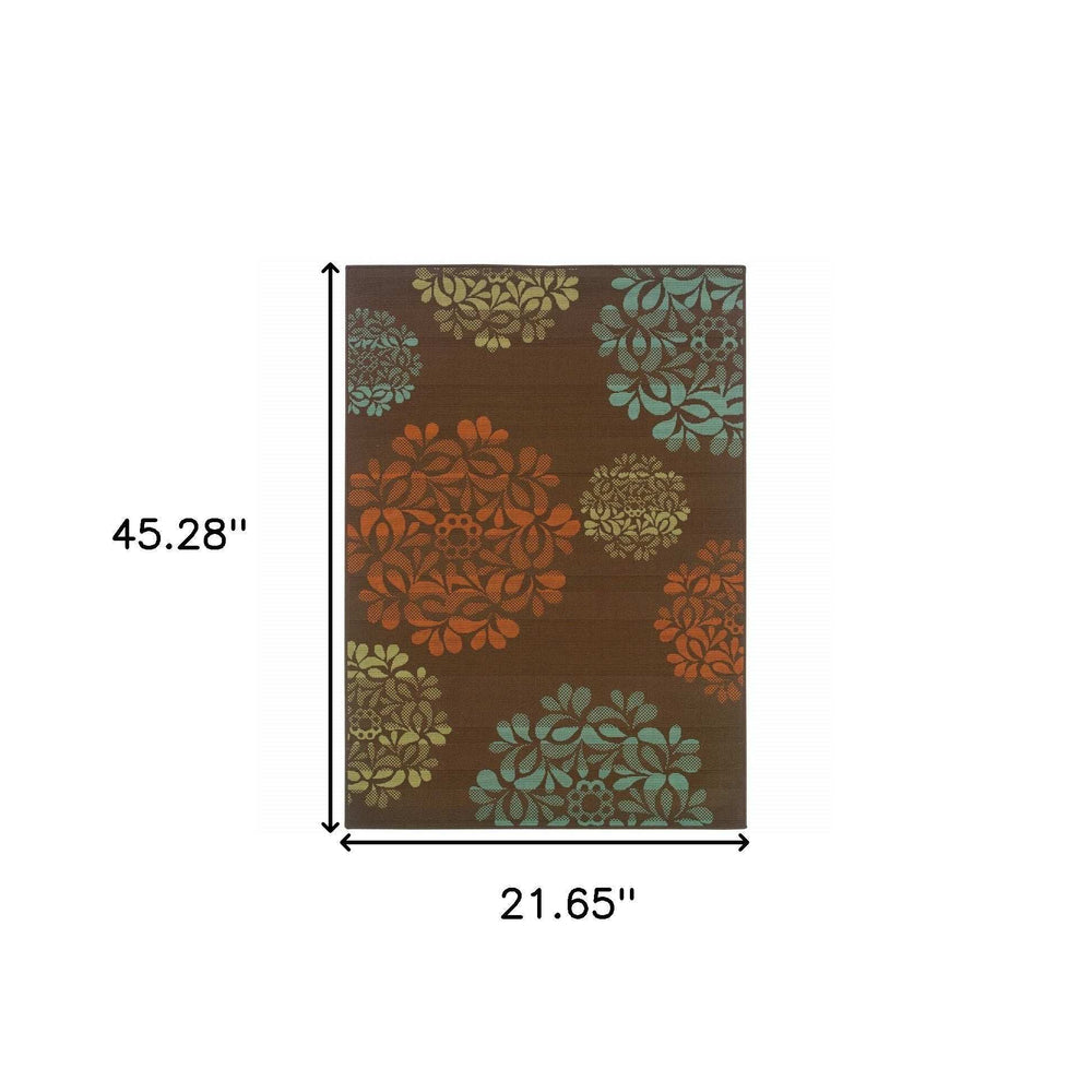2' X 4' Brown Floral Stain Resistant Indoor Outdoor Area Rug - Homeroots - Flyclothing LLC