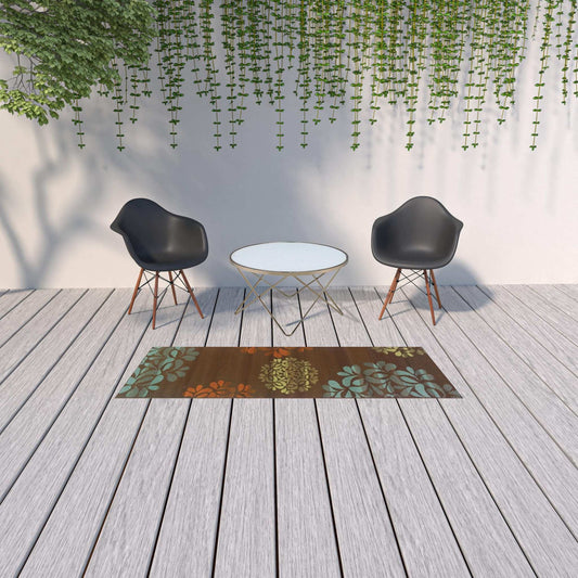 2' X 8' Brown Floral Stain Resistant Indoor Outdoor Area Rug - Homeroots - Flyclothing LLC