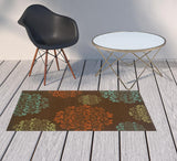 2' X 4' Brown Floral Stain Resistant Indoor Outdoor Area Rug - Homeroots