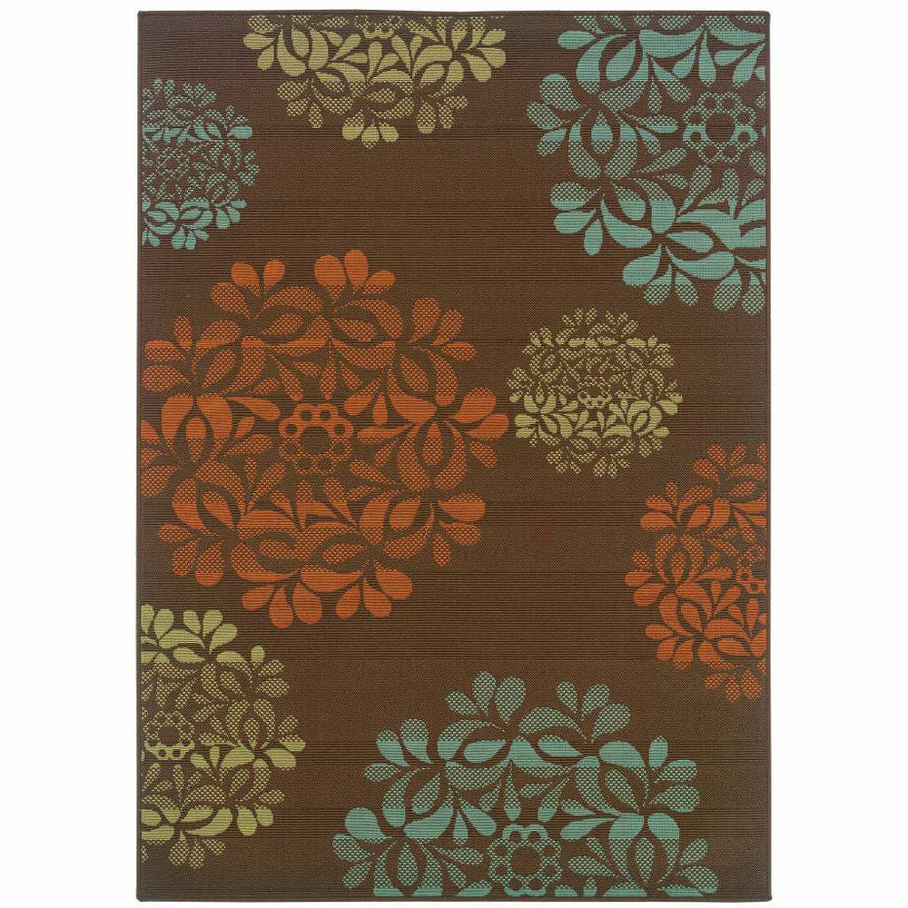 7' X 10' Brown Floral Stain Resistant Indoor Outdoor Area Rug - Homeroots - Flyclothing LLC