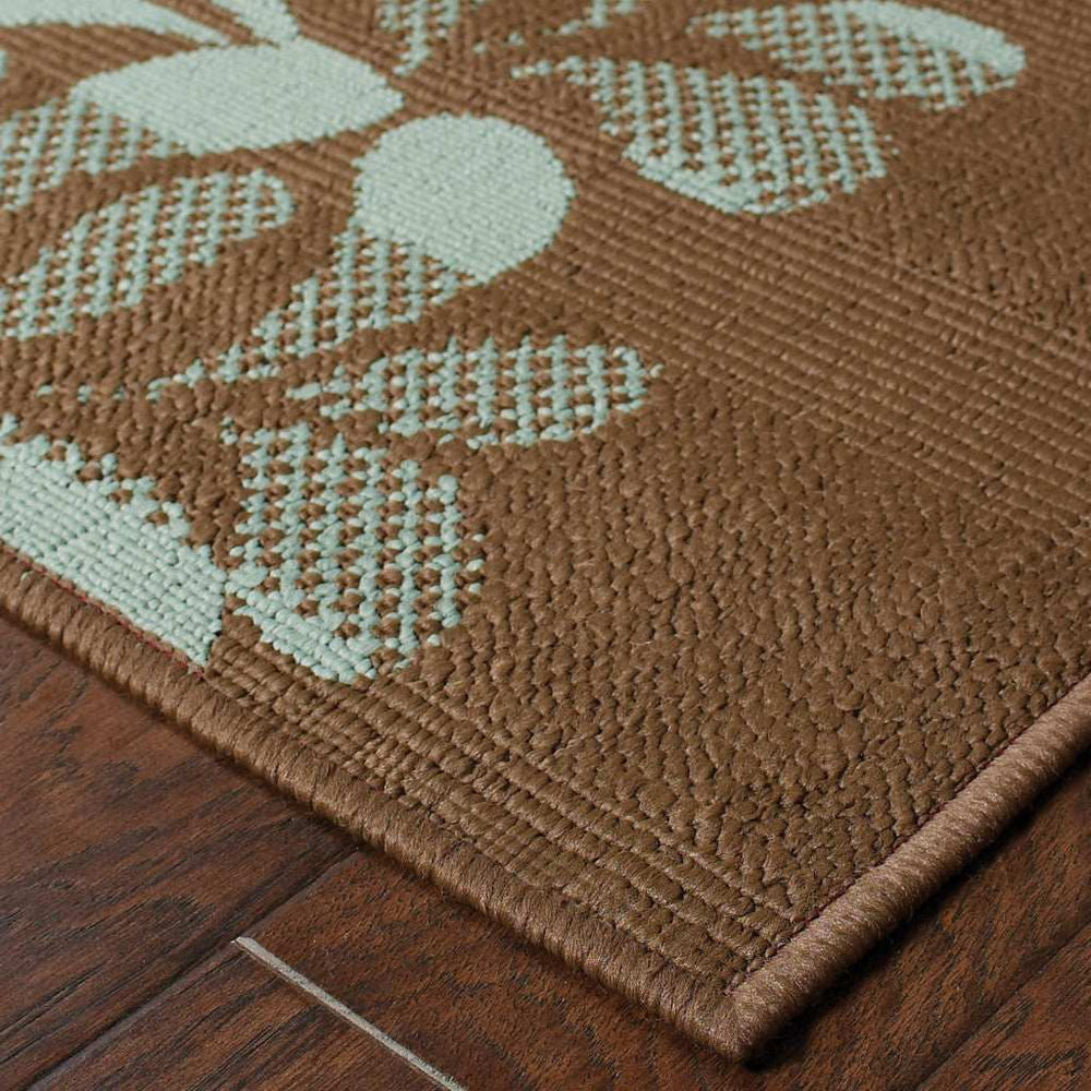 7' X 10' Brown Floral Stain Resistant Indoor Outdoor Area Rug - Homeroots - Flyclothing LLC