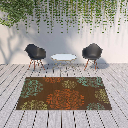 7' X 10' Brown Floral Stain Resistant Indoor Outdoor Area Rug - Homeroots - Flyclothing LLC