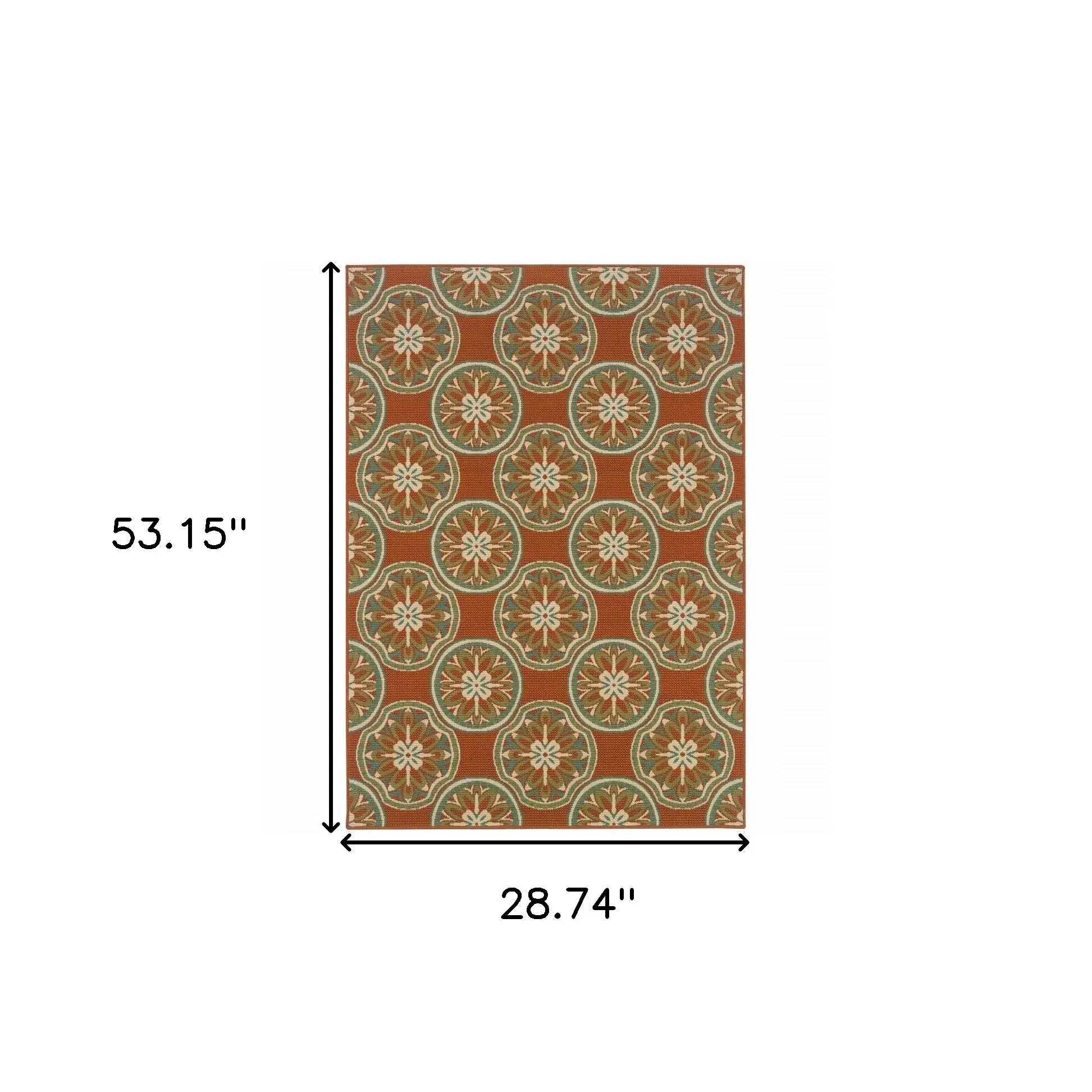 2' X 4' Brown and Ivory Floral Stain Resistant Indoor Outdoor Area Rug - Homeroots - Flyclothing LLC