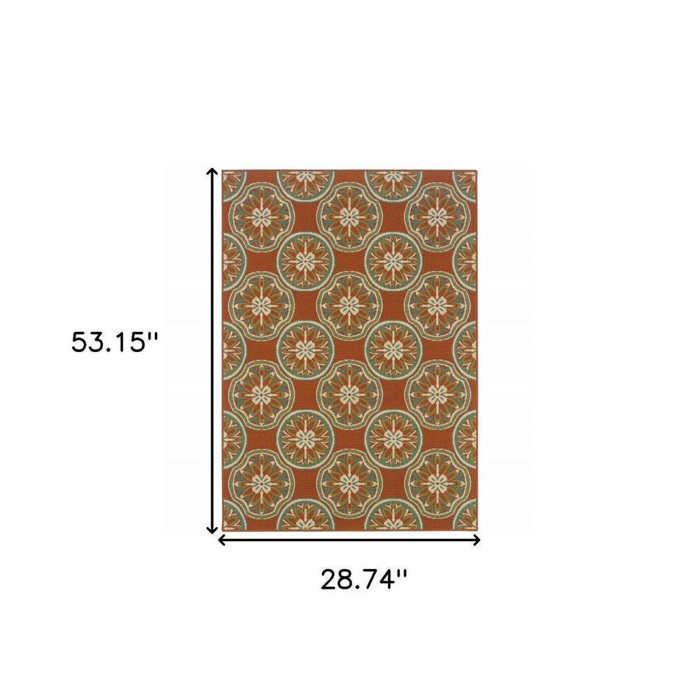 2' X 4' Brown and Ivory Floral Stain Resistant Indoor Outdoor Area Rug - Homeroots - Flyclothing LLC