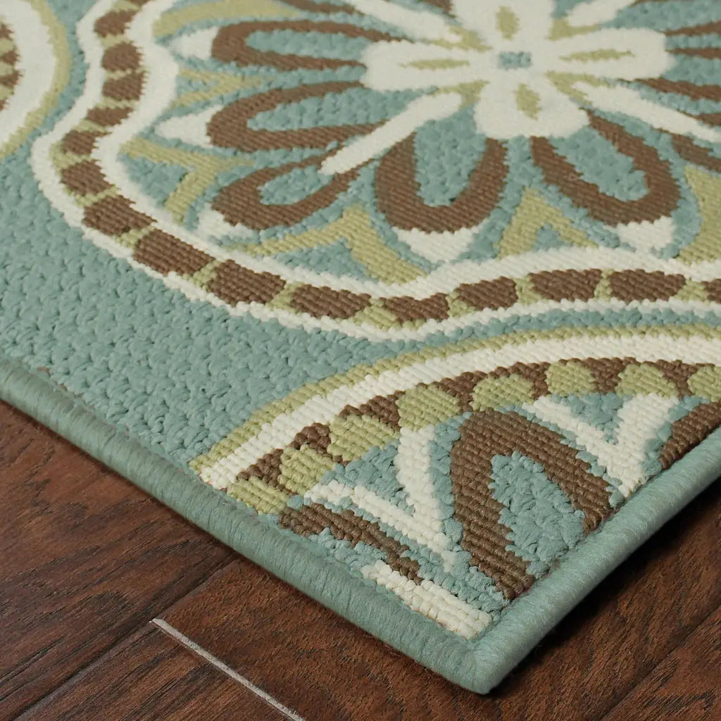 2' X 8' Blue and Ivory Floral Stain Resistant Indoor Outdoor Area Rug - Homeroots - Flyclothing LLC
