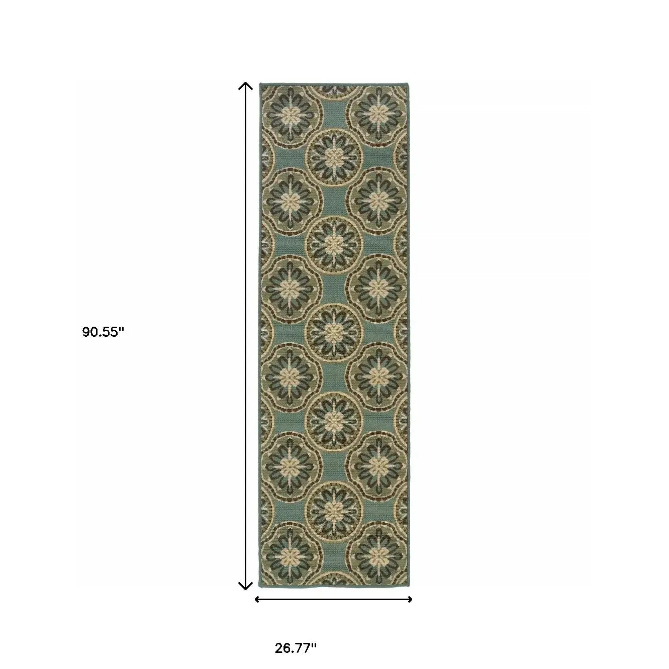 2' X 8' Blue and Ivory Floral Stain Resistant Indoor Outdoor Area Rug - Homeroots - Flyclothing LLC