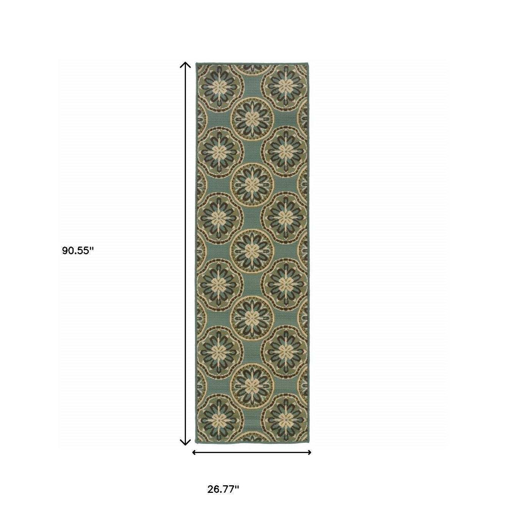 2' X 8' Blue and Ivory Floral Stain Resistant Indoor Outdoor Area Rug - Homeroots - Flyclothing LLC