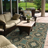 5' X 8' Blue and Ivory Floral Stain Resistant Indoor Outdoor Area Rug - Homeroots - Flyclothing LLC